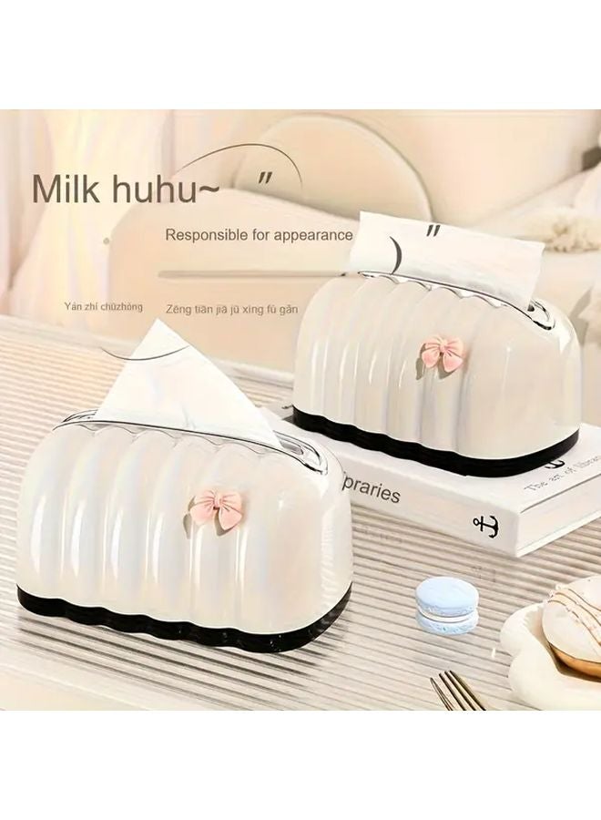 صندوق مناديل زخرفي بتصميم قشدي على شكل صدفة مع ربطة للصالة وغرفة النوم - Image 1